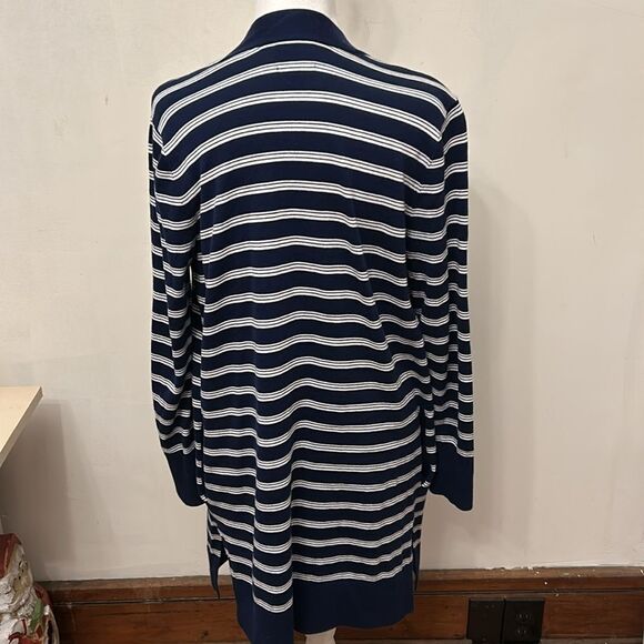 Lands End navy white striped cotton open cardigan Size S EUC - Picture 2 of 11